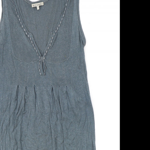 Kookai Womens Blue Linen A-Line Size S V-Neck Button