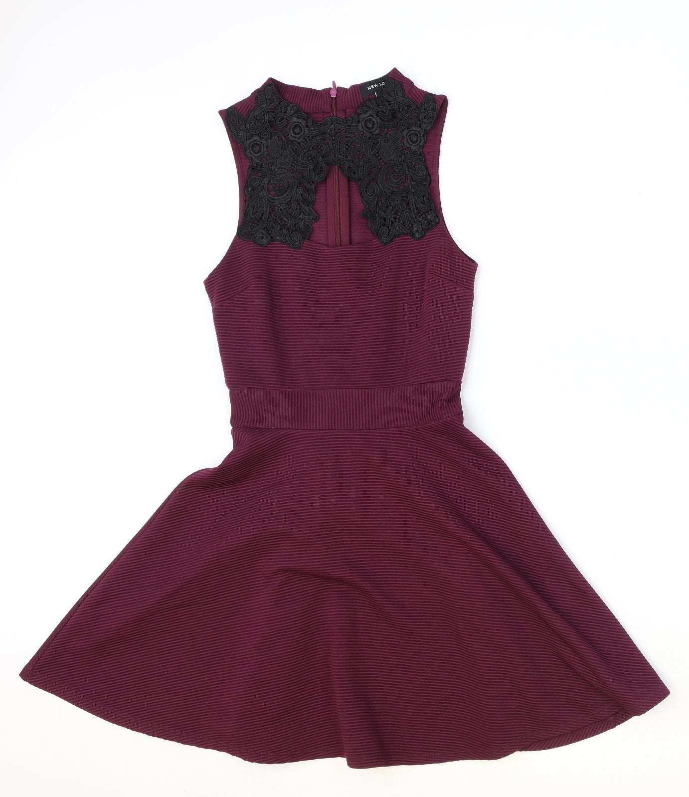 New Look Womens Red Polyester Skater Dress Size 8 Round Neck Zip