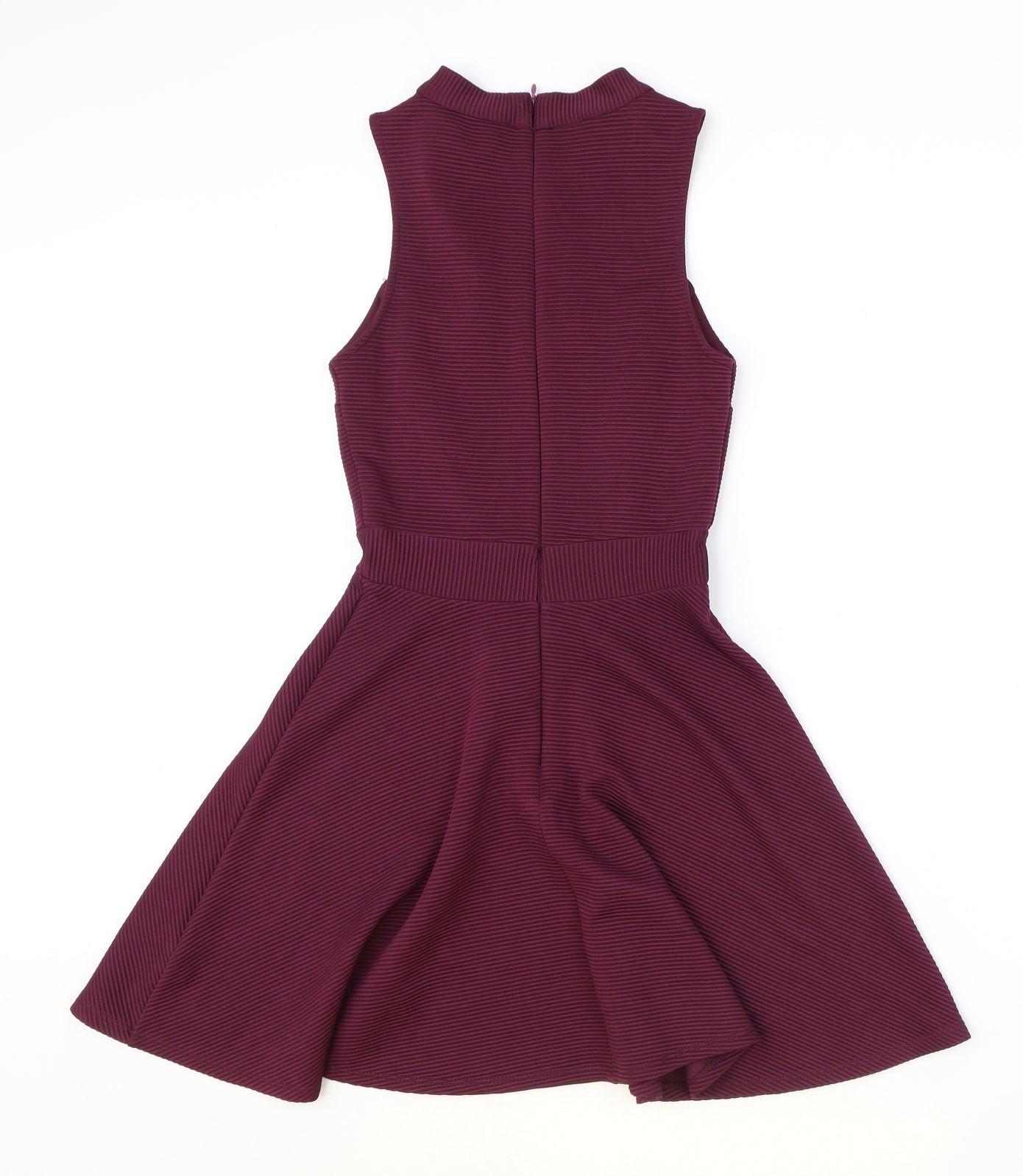 New Look Womens Red Polyester Skater Dress Size 8 Round Neck Zip