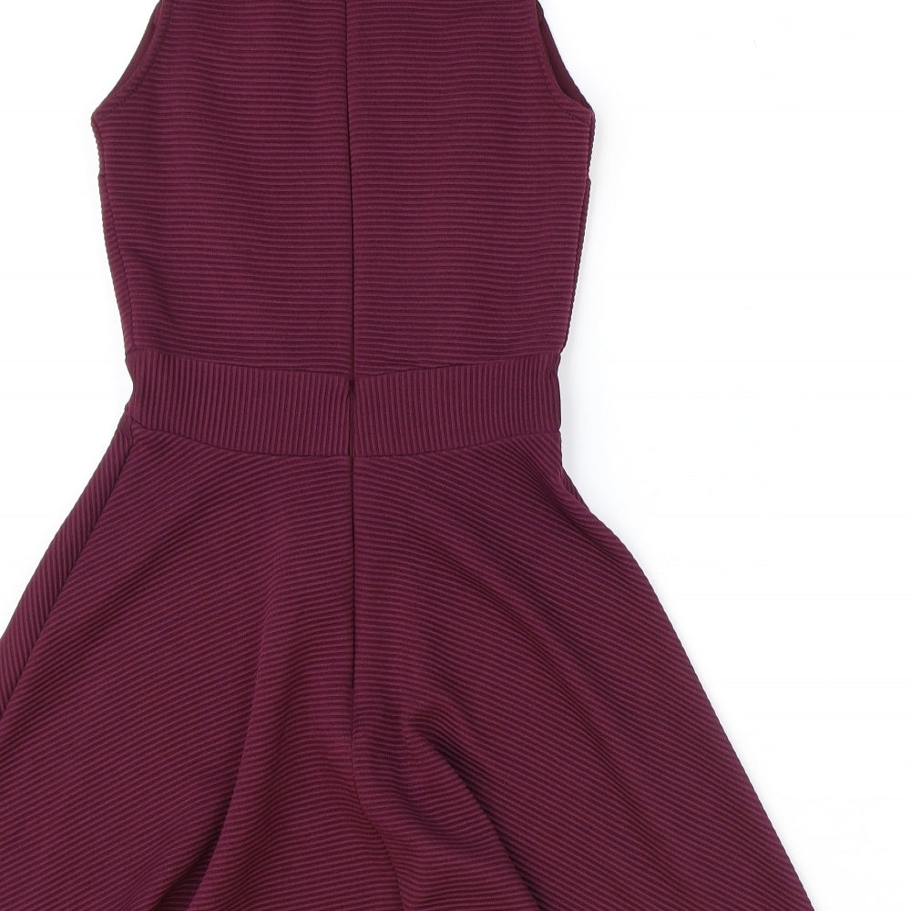 New Look Womens Red Polyester Skater Dress Size 8 Round Neck Zip