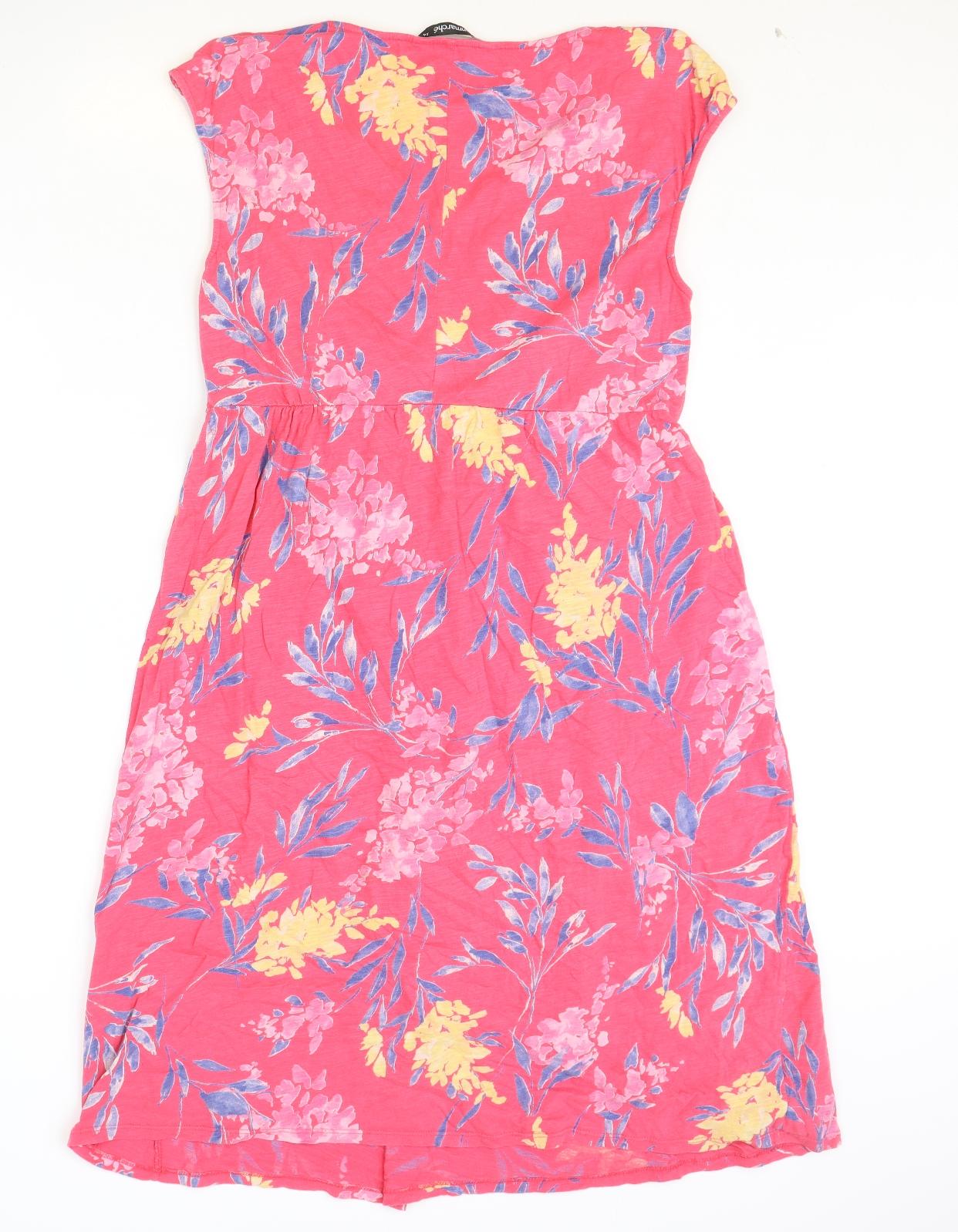 Bonmarché Womens Pink Geometric 100% Cotton A-Line Size 14 V-Neck Pullover