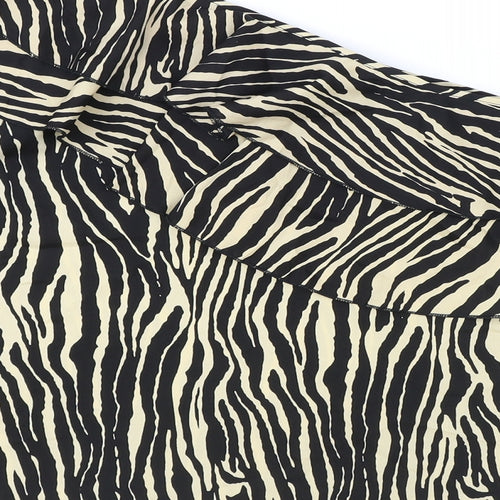 Boohoo Womens Beige Animal Print Polyester Basic Blouse Size 10 One Shoulder - Zebra Pattern