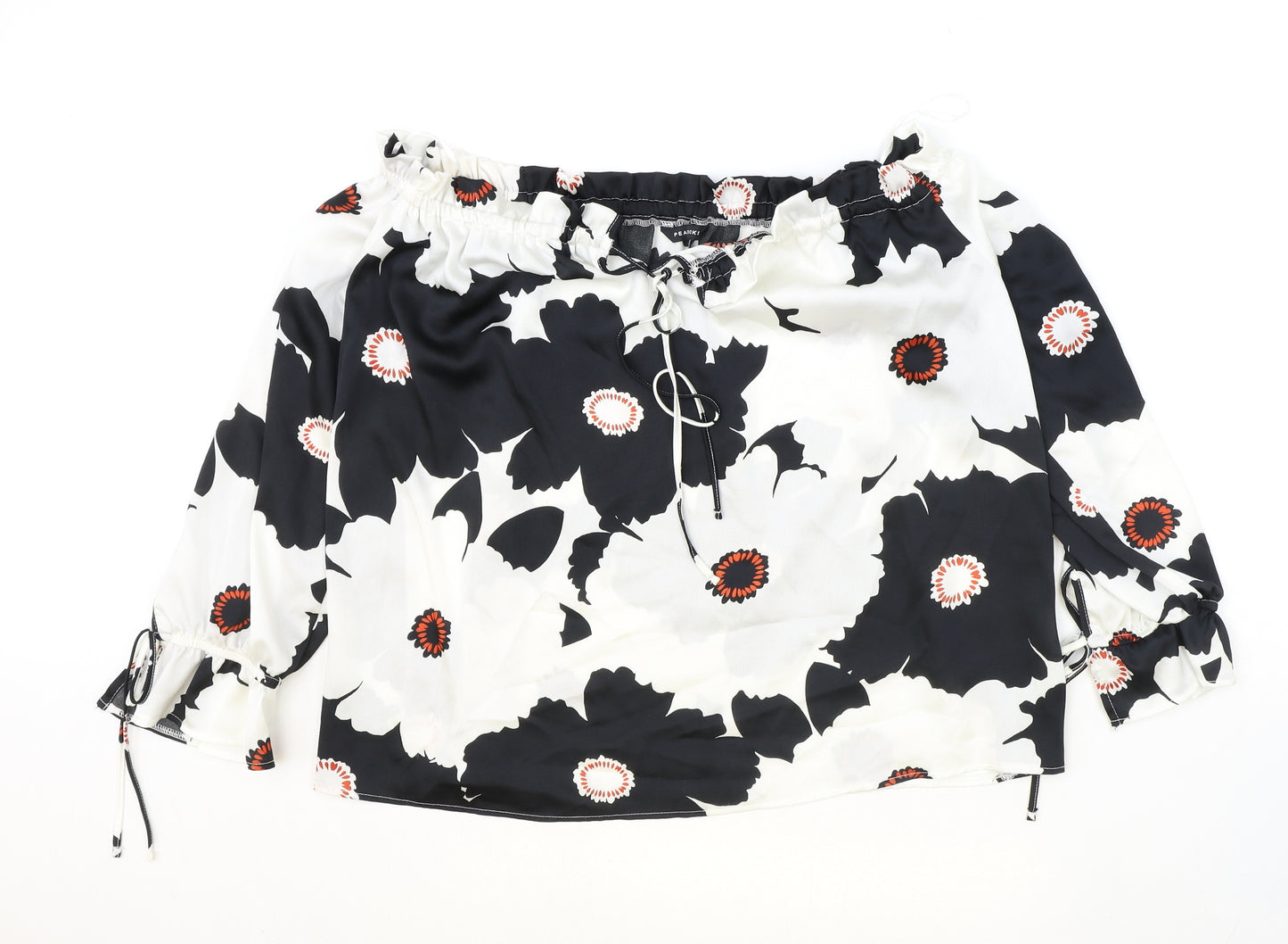 Peacocks Womens Black Floral Polyester Cropped Blouse Size 16 Off the Shoulder