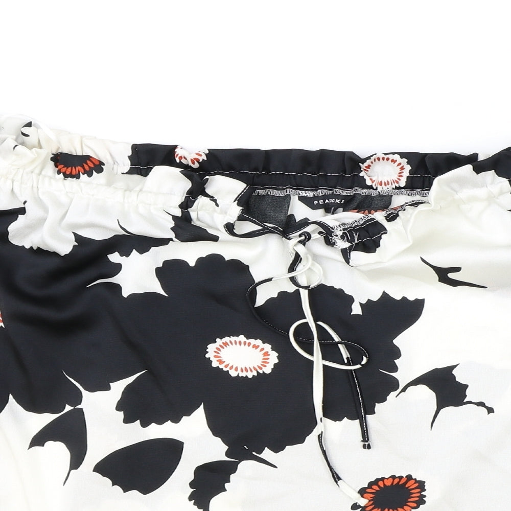 Peacocks Womens Black Floral Polyester Cropped Blouse Size 16 Off the Shoulder