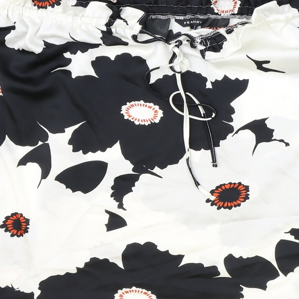 Peacocks Womens Black Floral Polyester Cropped Blouse Size 16 Off the Shoulder