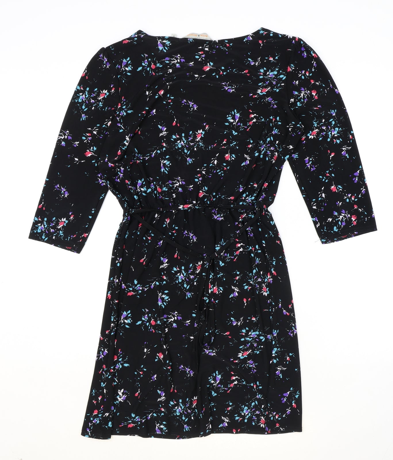 Billie & Blossom Womens Black Floral Polyester A-Line Size 12 Boat Neck Pullover