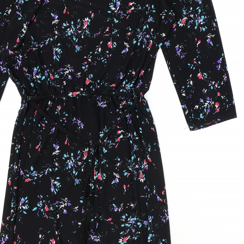 Billie & Blossom Womens Black Floral Polyester A-Line Size 12 Boat Neck Pullover