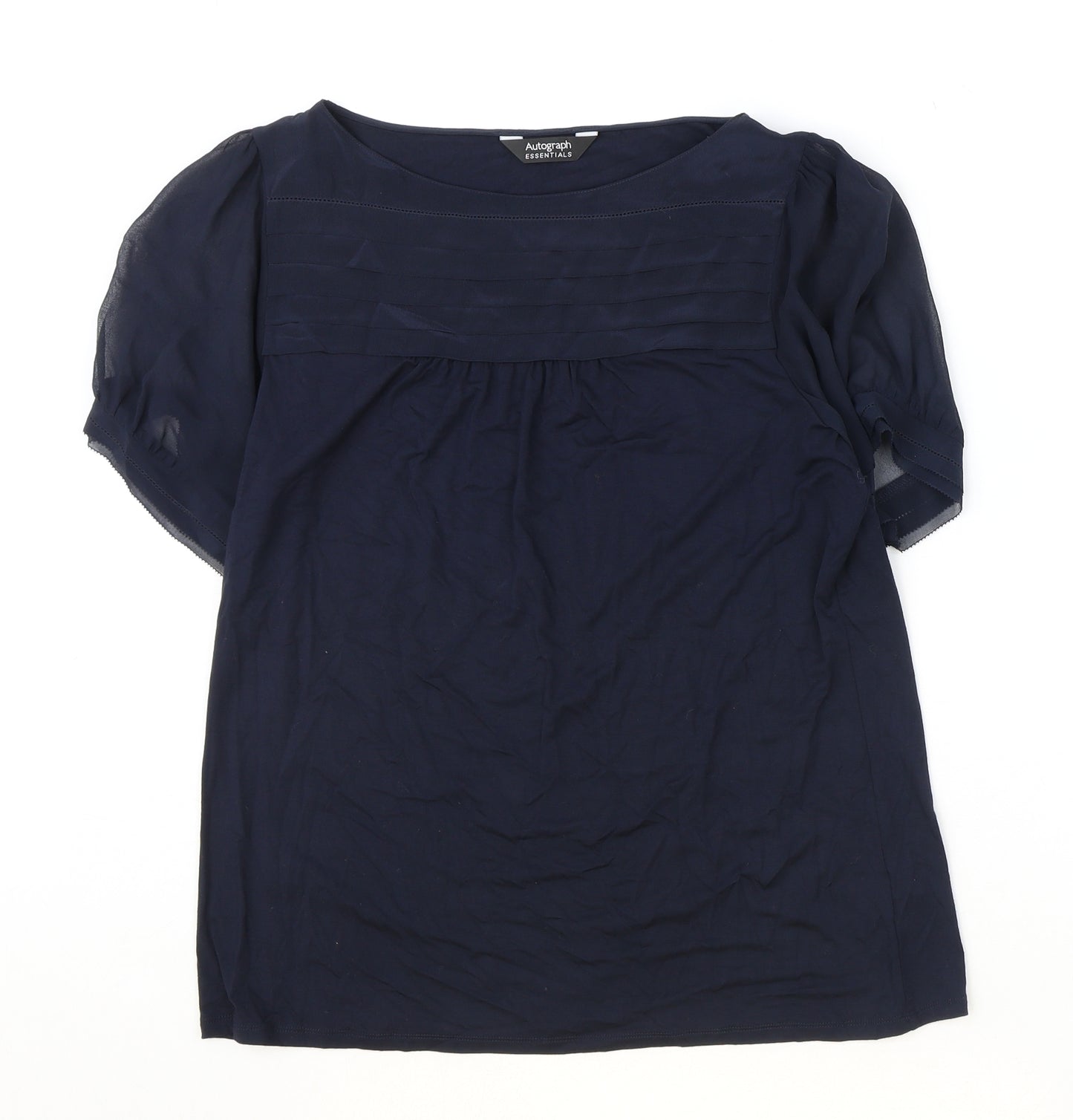 Marks and Spencer Womens Blue Silk Basic Blouse Size 14 Round Neck