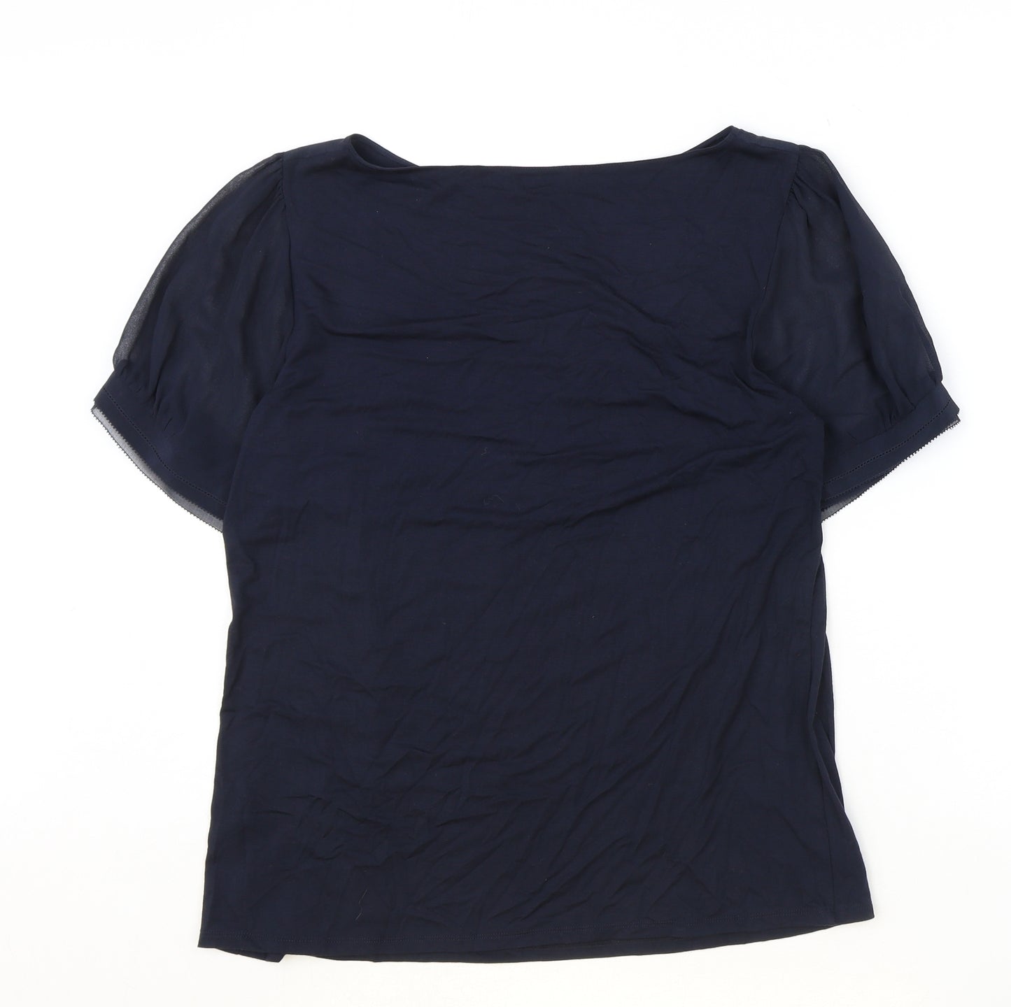 Marks and Spencer Womens Blue Silk Basic Blouse Size 14 Round Neck