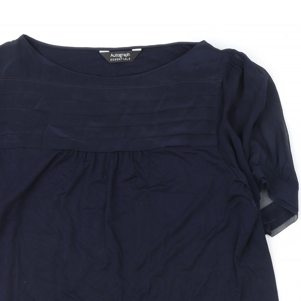 Marks and Spencer Womens Blue Silk Basic Blouse Size 14 Round Neck