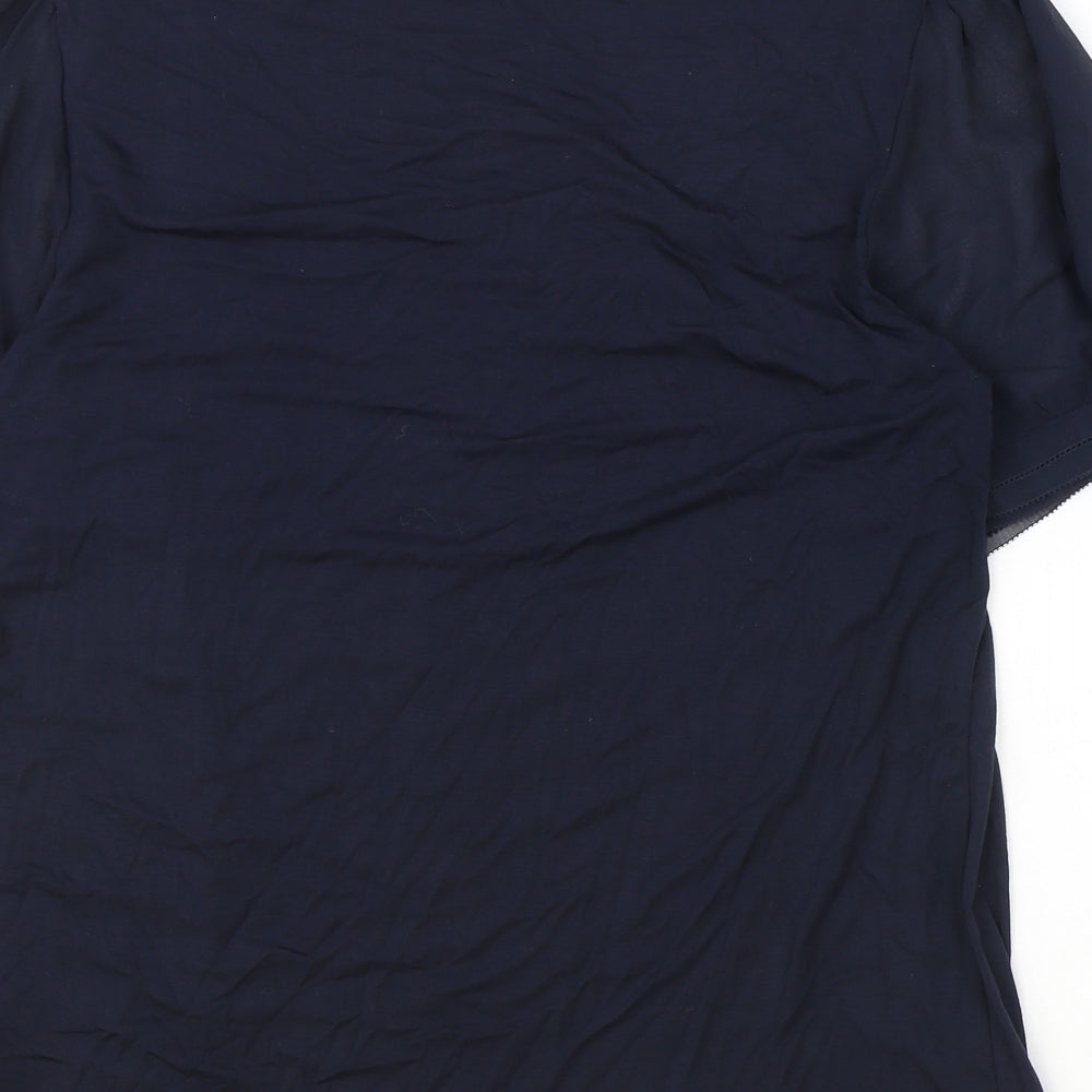 Marks and Spencer Womens Blue Silk Basic Blouse Size 14 Round Neck