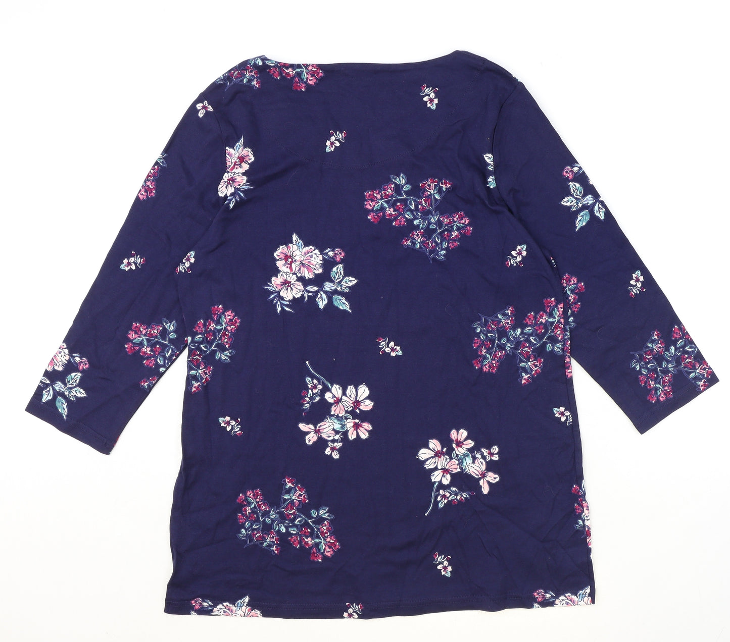 BonMarche Womens Blue Floral 100% Cotton Basic T-Shirt Size 16 Round Neck