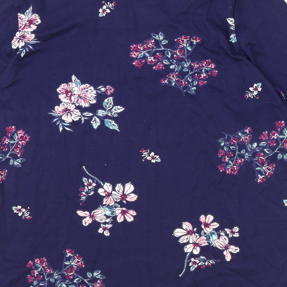 BonMarche Womens Blue Floral 100% Cotton Basic T-Shirt Size 16 Round Neck