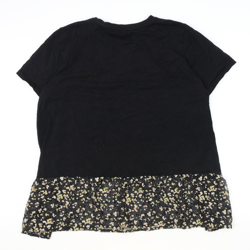 Marks and Spencer Womens Black Cotton Basic T-Shirt Size 24 Round Neck