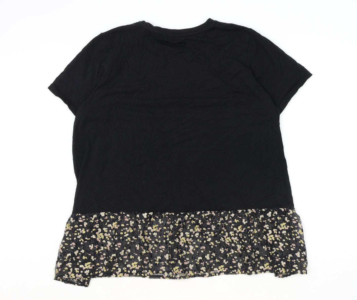 Marks and Spencer Womens Black Cotton Basic T-Shirt Size 24 Round Neck