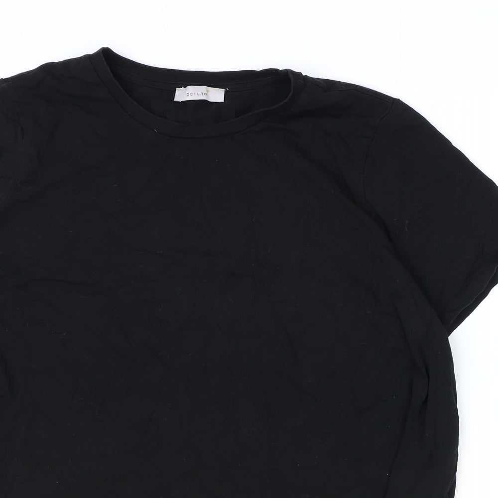 Marks and Spencer Womens Black Cotton Basic T-Shirt Size 24 Round Neck
