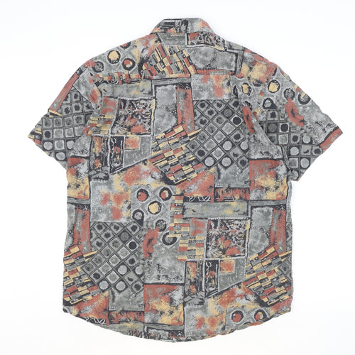 BHS Mens Multicoloured Geometric Viscose Button-Up Size M Collared Button