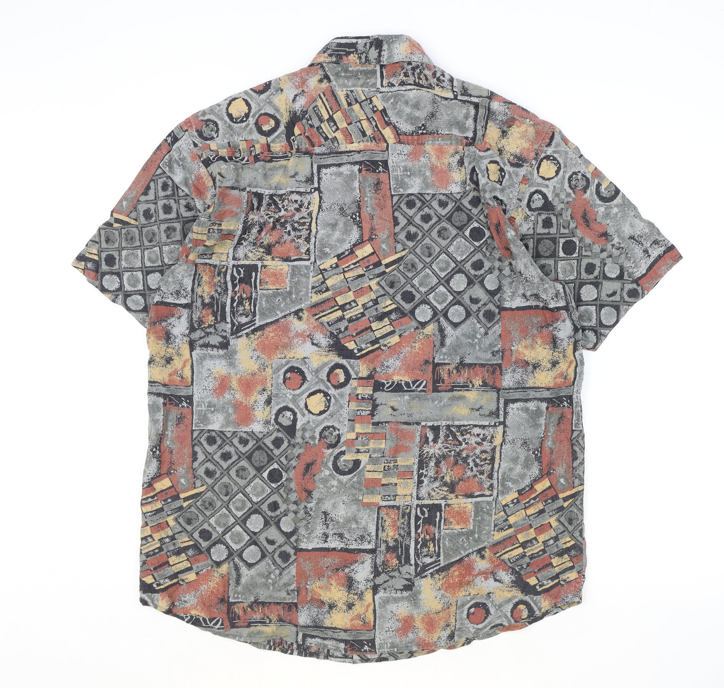 BHS Mens Multicoloured Geometric Viscose Button-Up Size M Collared Button