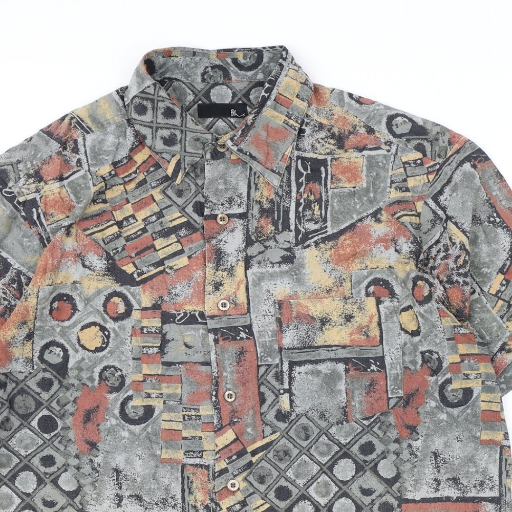 BHS Mens Multicoloured Geometric Viscose Button-Up Size M Collared Button