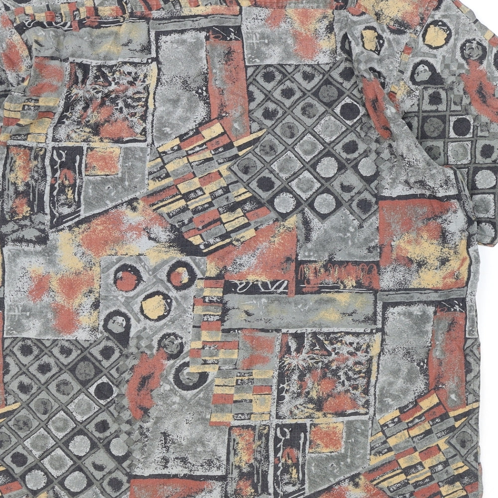 BHS Mens Multicoloured Geometric Viscose Button-Up Size M Collared Button