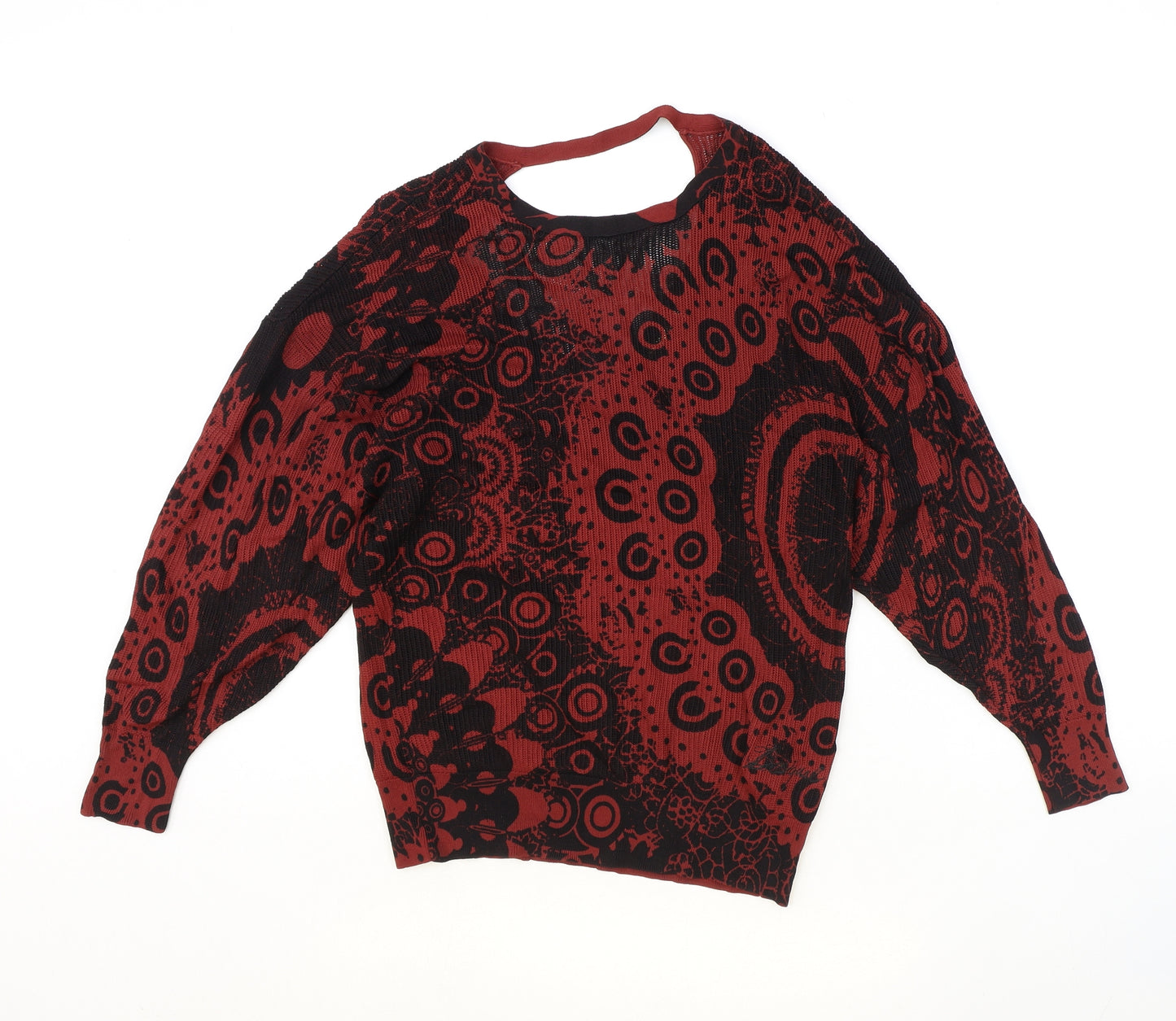 Disigual Womens Orange Round Neck Geometric Viscose Pullover Jumper Size XS