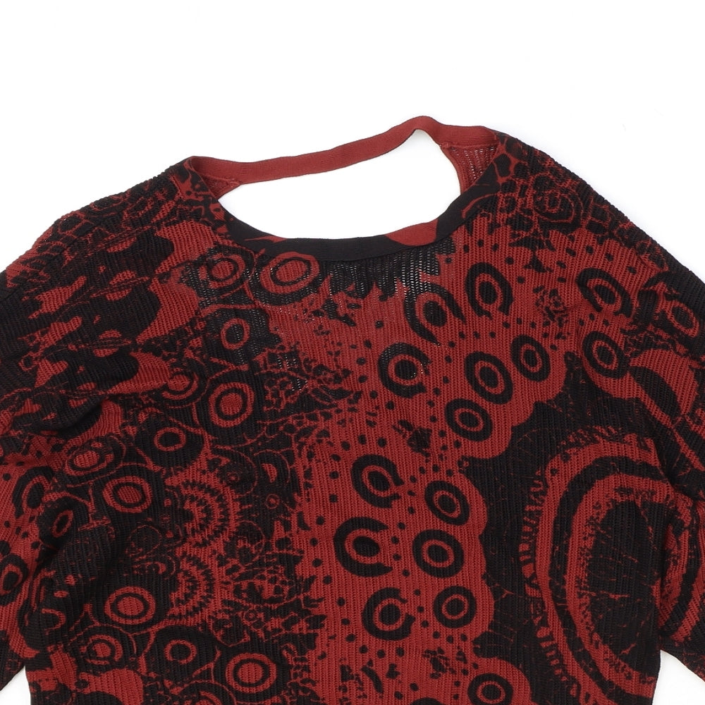 Disigual Womens Orange Round Neck Geometric Viscose Pullover Jumper Size XS