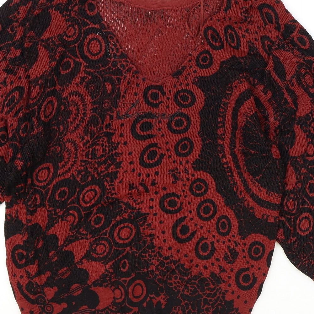 Disigual Womens Orange Round Neck Geometric Viscose Pullover Jumper Size XS