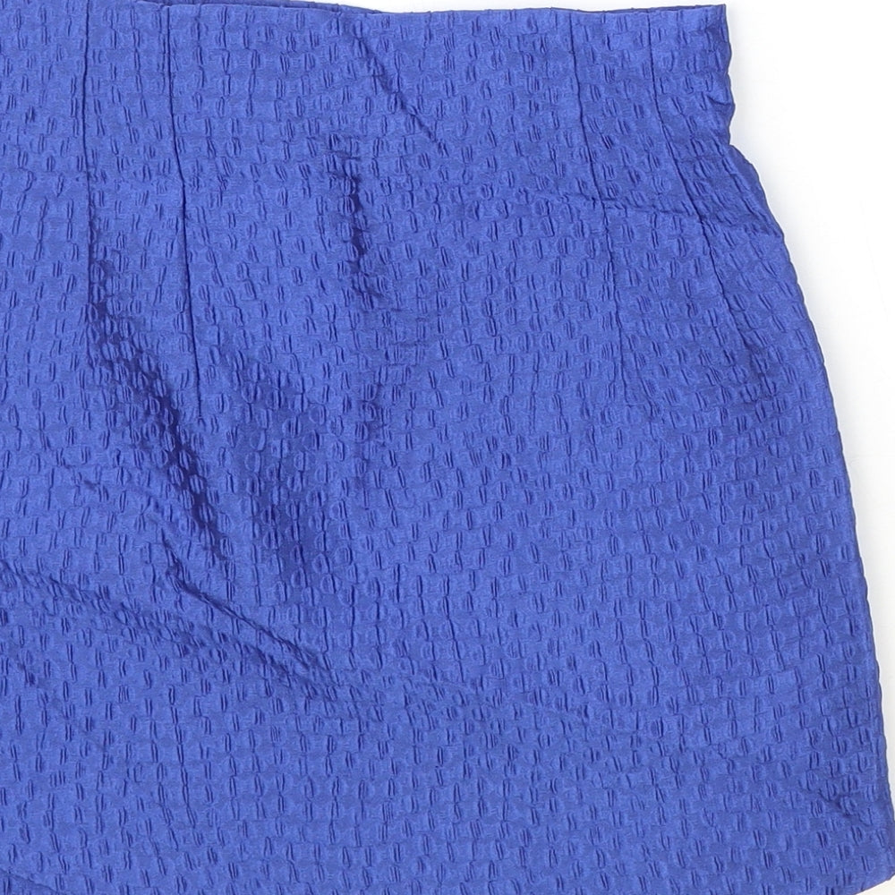 Zara Womens Blue Geometric Polyester Mini Skirt Size XS Zip