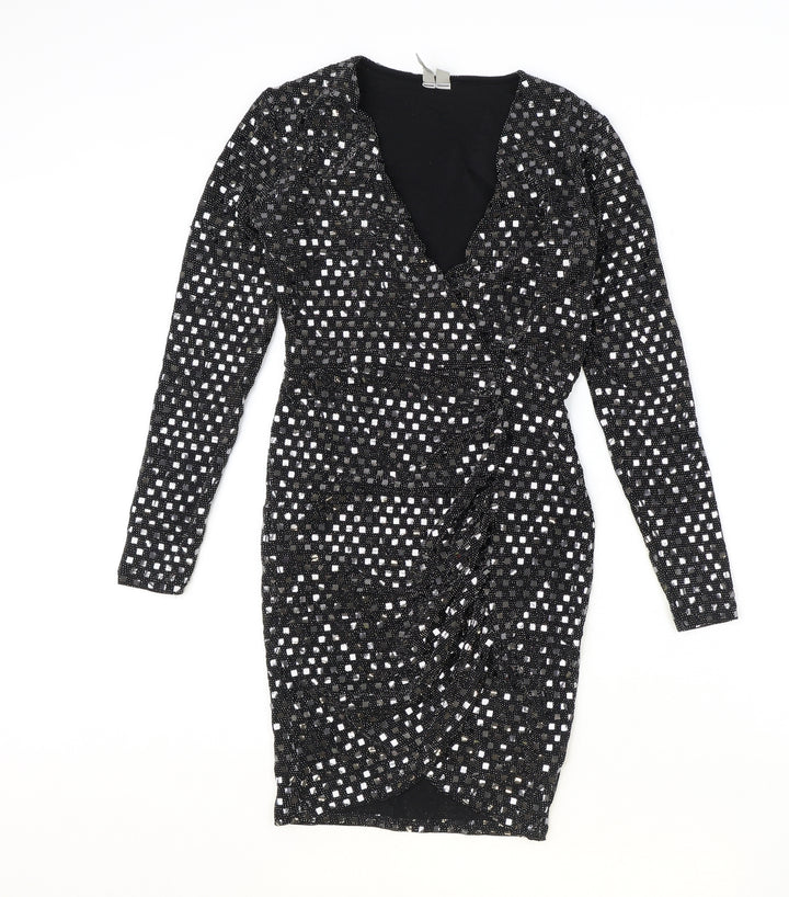 ASOS Womens Black Polyester Pencil Dress Size 6 V-Neck Pullover