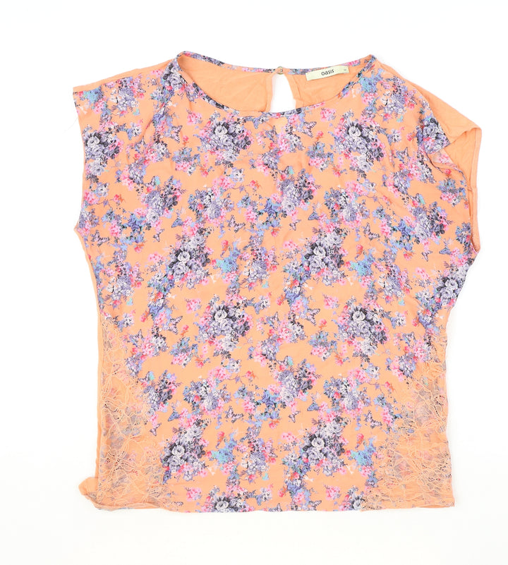 Oasis Womens Multicoloured Floral Polyester Basic T-Shirt Size M Round Neck