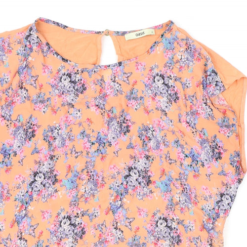 Oasis Womens Multicoloured Floral Polyester Basic T-Shirt Size M Round Neck