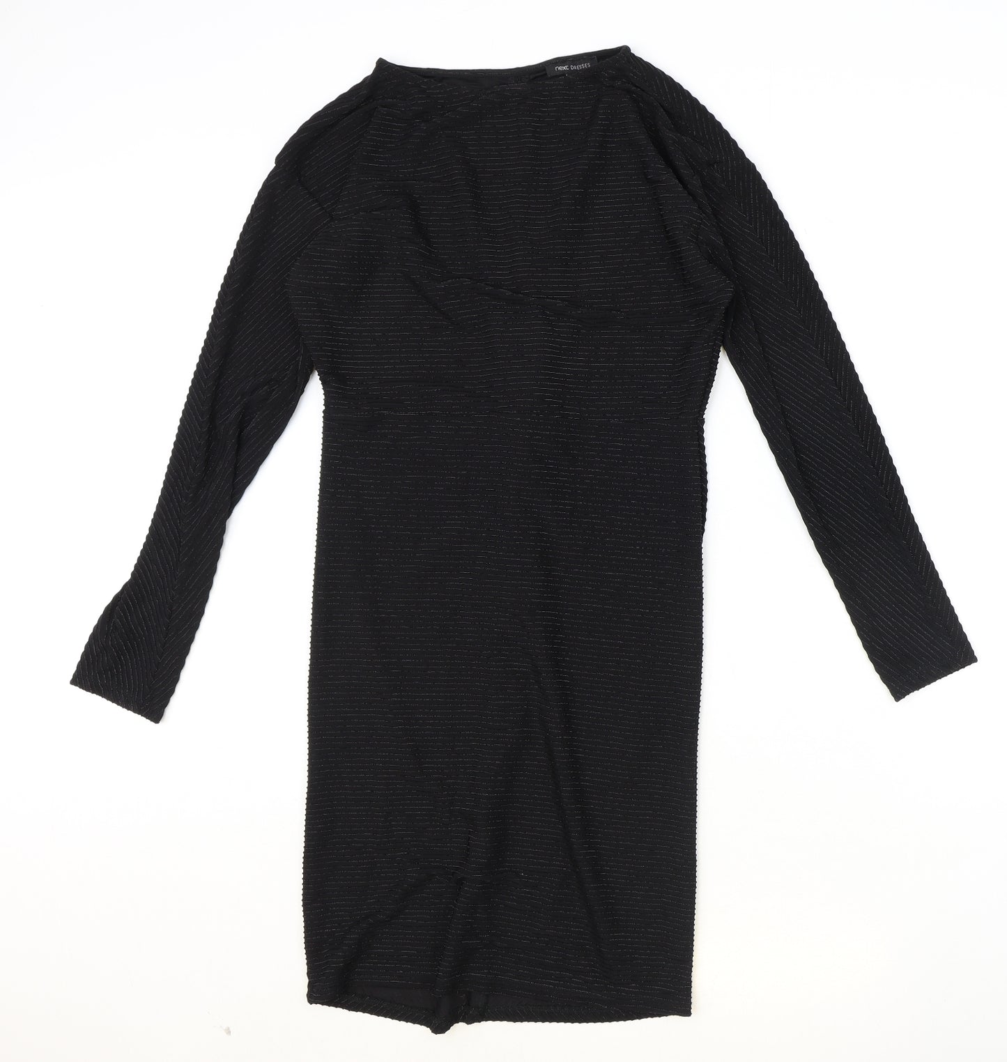 NEXT Womens Black Striped Polyester Shift Size 10 Boat Neck Pullover