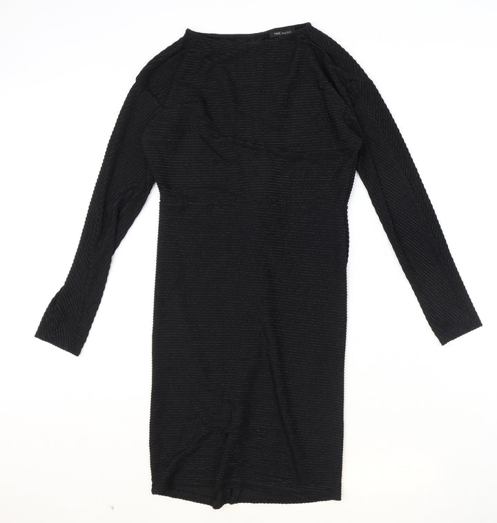 NEXT Womens Black Striped Polyester Shift Size 10 Boat Neck Pullover