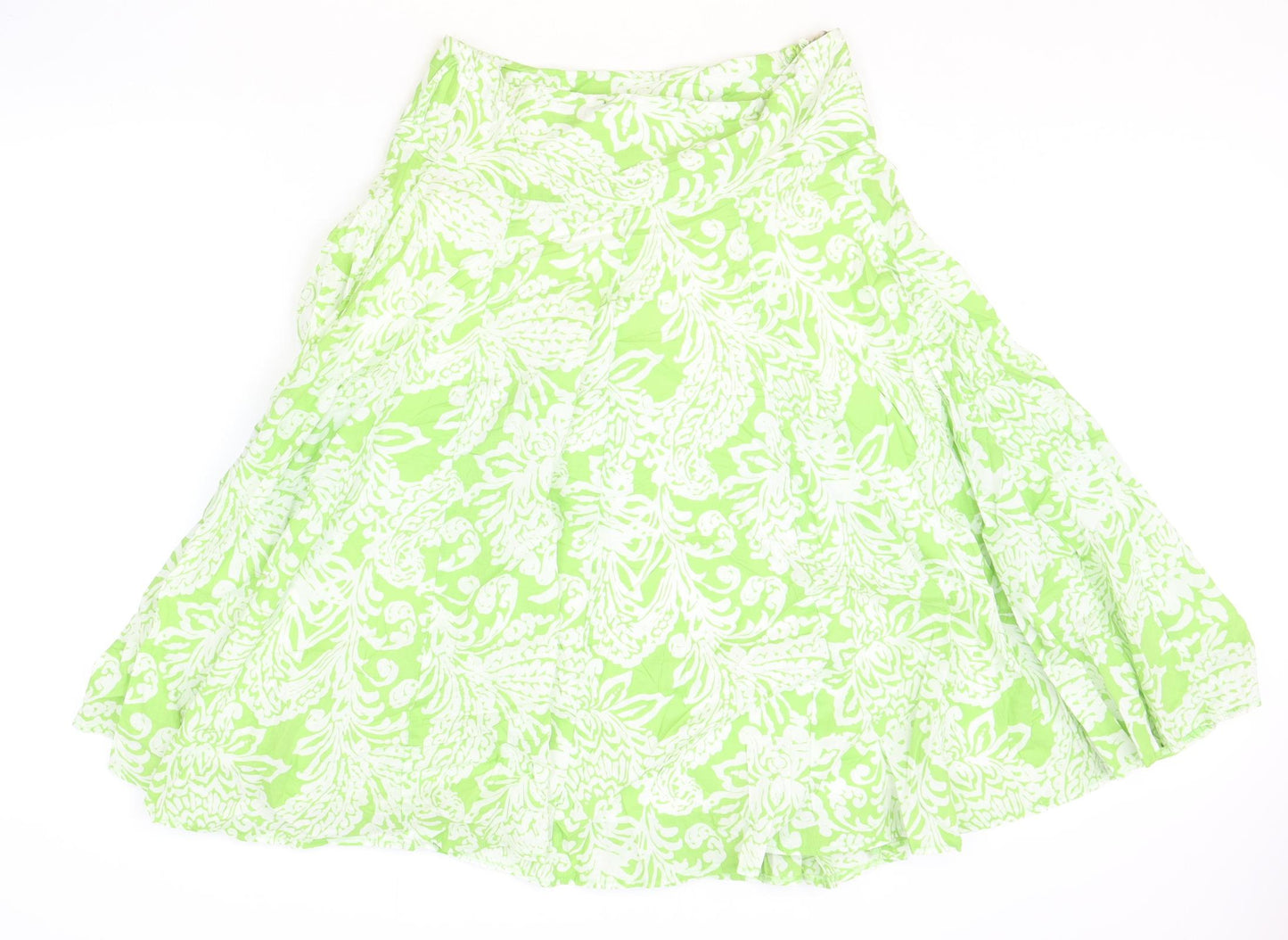 Soon Womens Green Geometric Cotton A-Line Skirt Size 12 Zip
