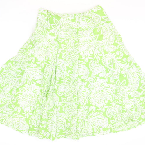 Soon Womens Green Geometric Cotton A-Line Skirt Size 12 Zip