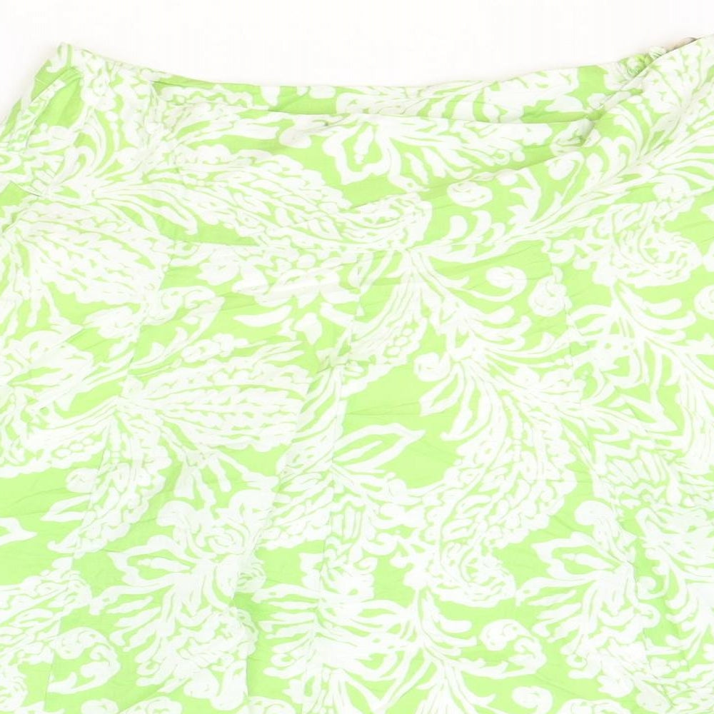 Soon Womens Green Geometric Cotton A-Line Skirt Size 12 Zip