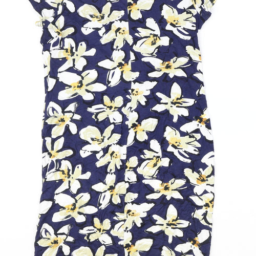 Roman Womens Blue Floral Viscose Pencil Dress Size 14 Boat Neck Pullover