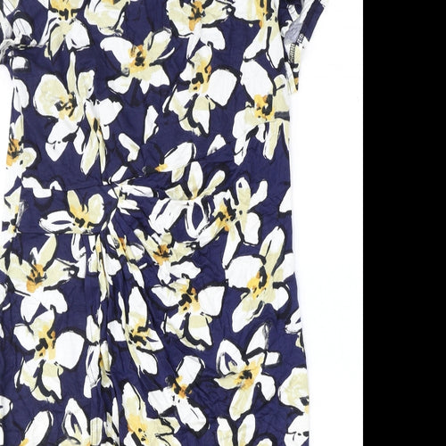 Roman Womens Blue Floral Viscose Pencil Dress Size 14 Boat Neck Pullover