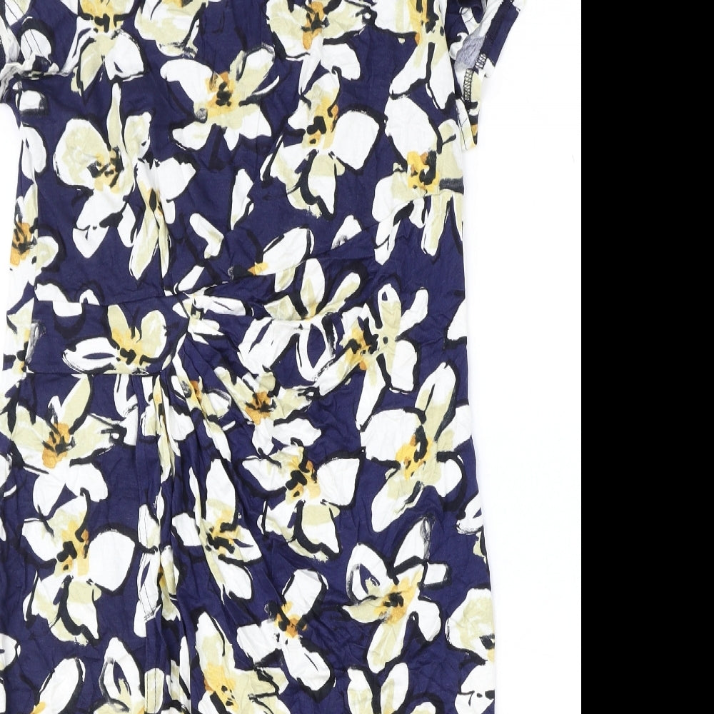 Roman Womens Blue Floral Viscose Pencil Dress Size 14 Boat Neck Pullover