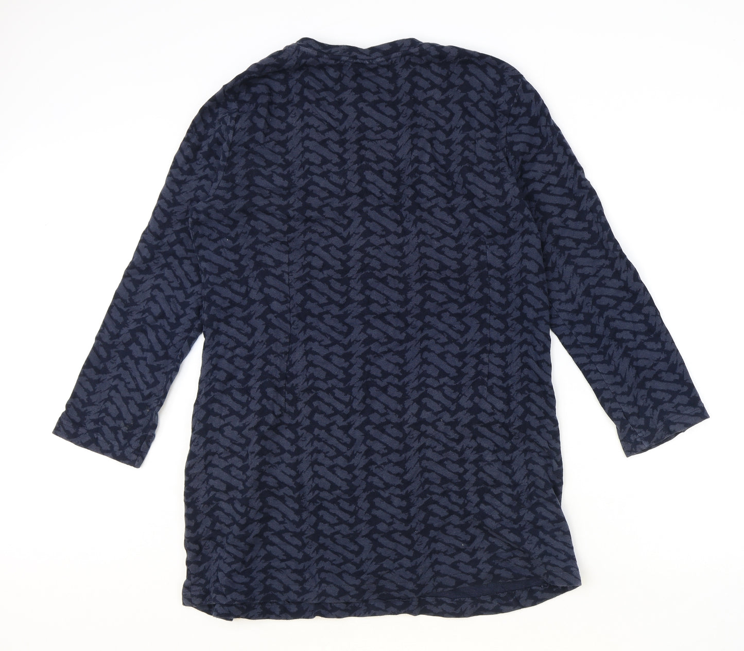 Adini Womens Blue Geometric Polyester Tunic T-Shirt Size L Scoop Neck