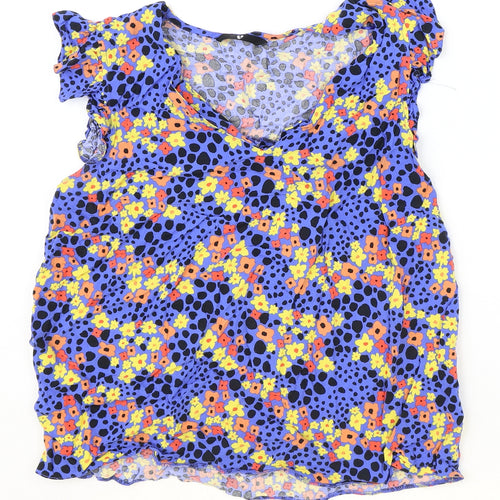 Very Womens Blue Geometric Viscose Basic T-Shirt Size 14 V-Neck