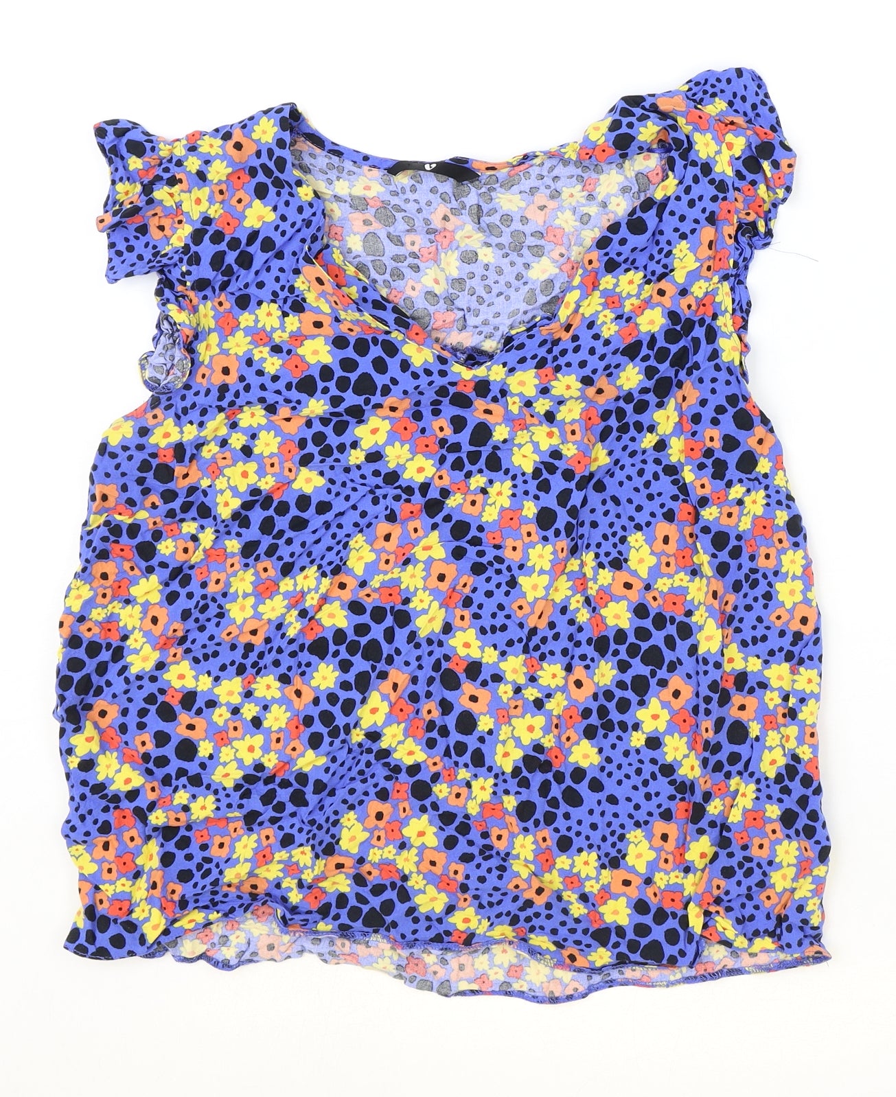 Very Womens Blue Geometric Viscose Basic T-Shirt Size 14 V-Neck