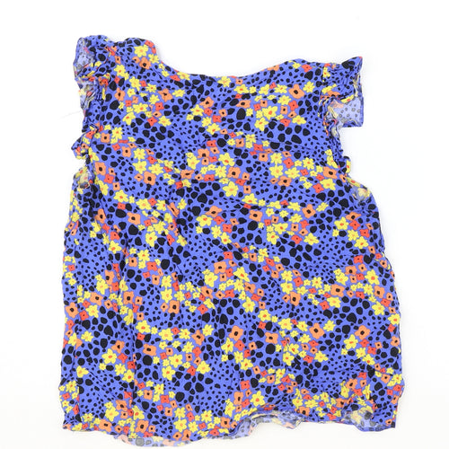Very Womens Blue Geometric Viscose Basic T-Shirt Size 14 V-Neck