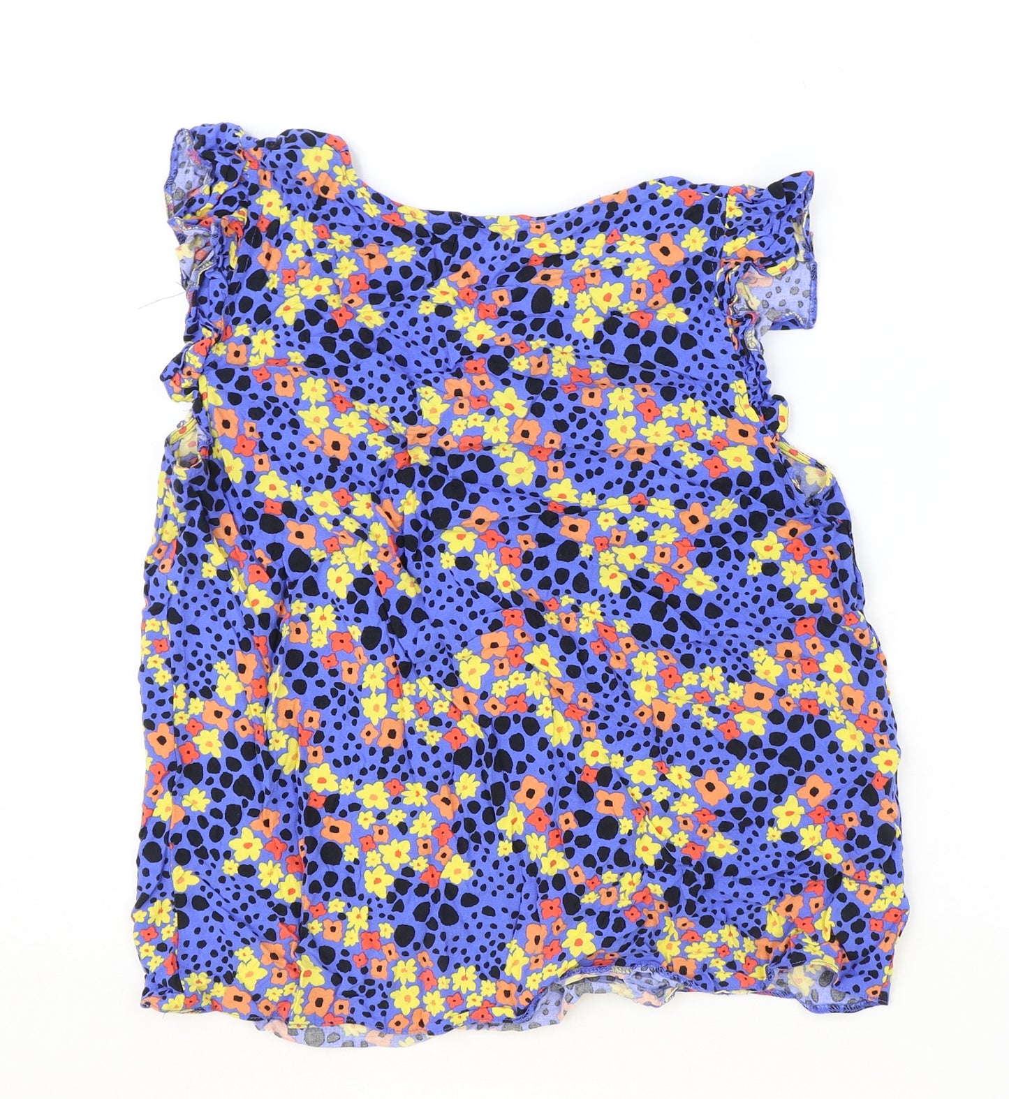 Very Womens Blue Geometric Viscose Basic T-Shirt Size 14 V-Neck