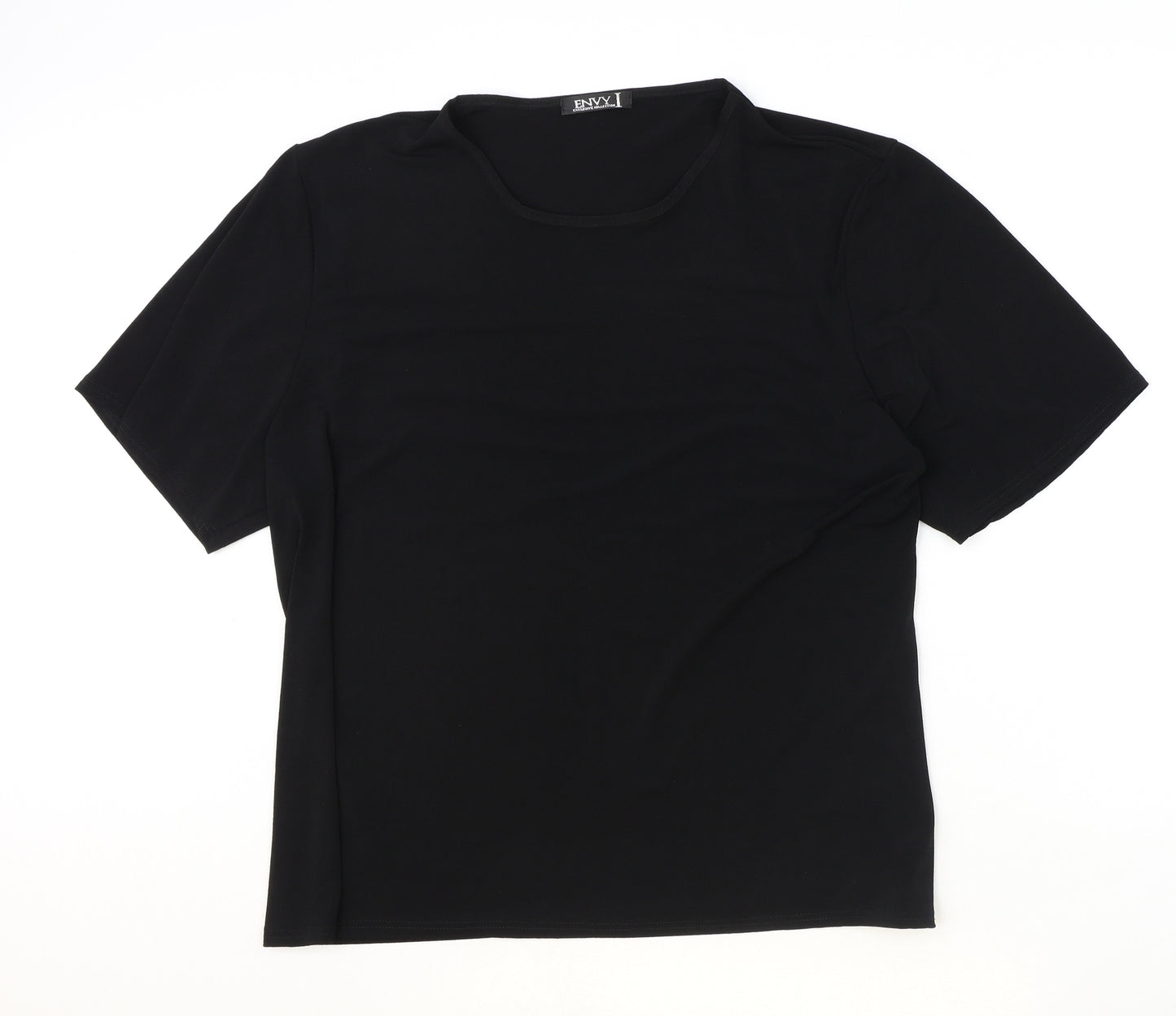 Envy Womens Black Polyester Basic T-Shirt Size 26 Round Neck