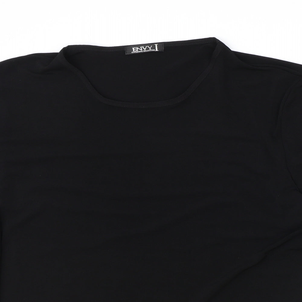 Envy Womens Black Polyester Basic T-Shirt Size 26 Round Neck