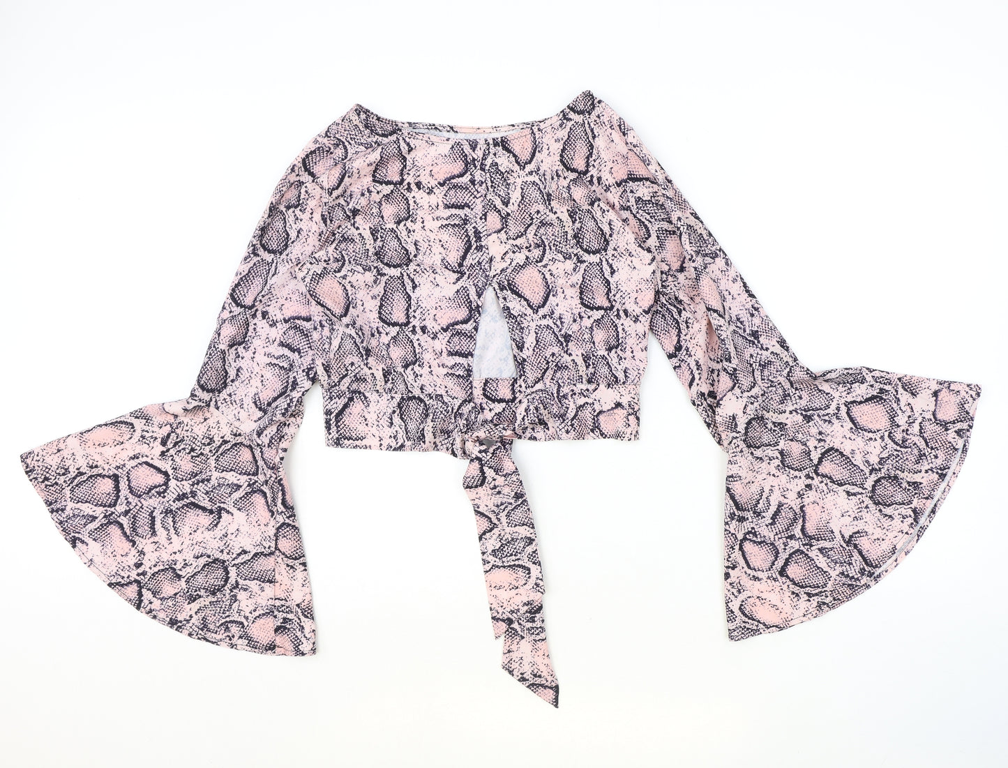 Preworn Womens Pink Animal Print Polyester Cropped Blouse Size S Round Neck - Snake Print