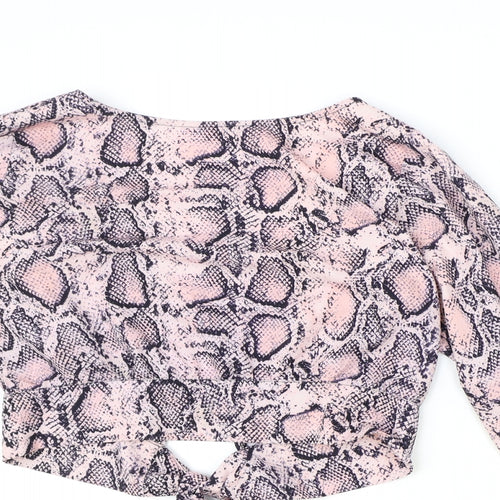 Preworn Womens Pink Animal Print Polyester Cropped Blouse Size S Round Neck - Snake Print