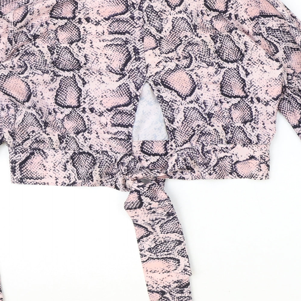 Preworn Womens Pink Animal Print Polyester Cropped Blouse Size S Round Neck - Snake Print