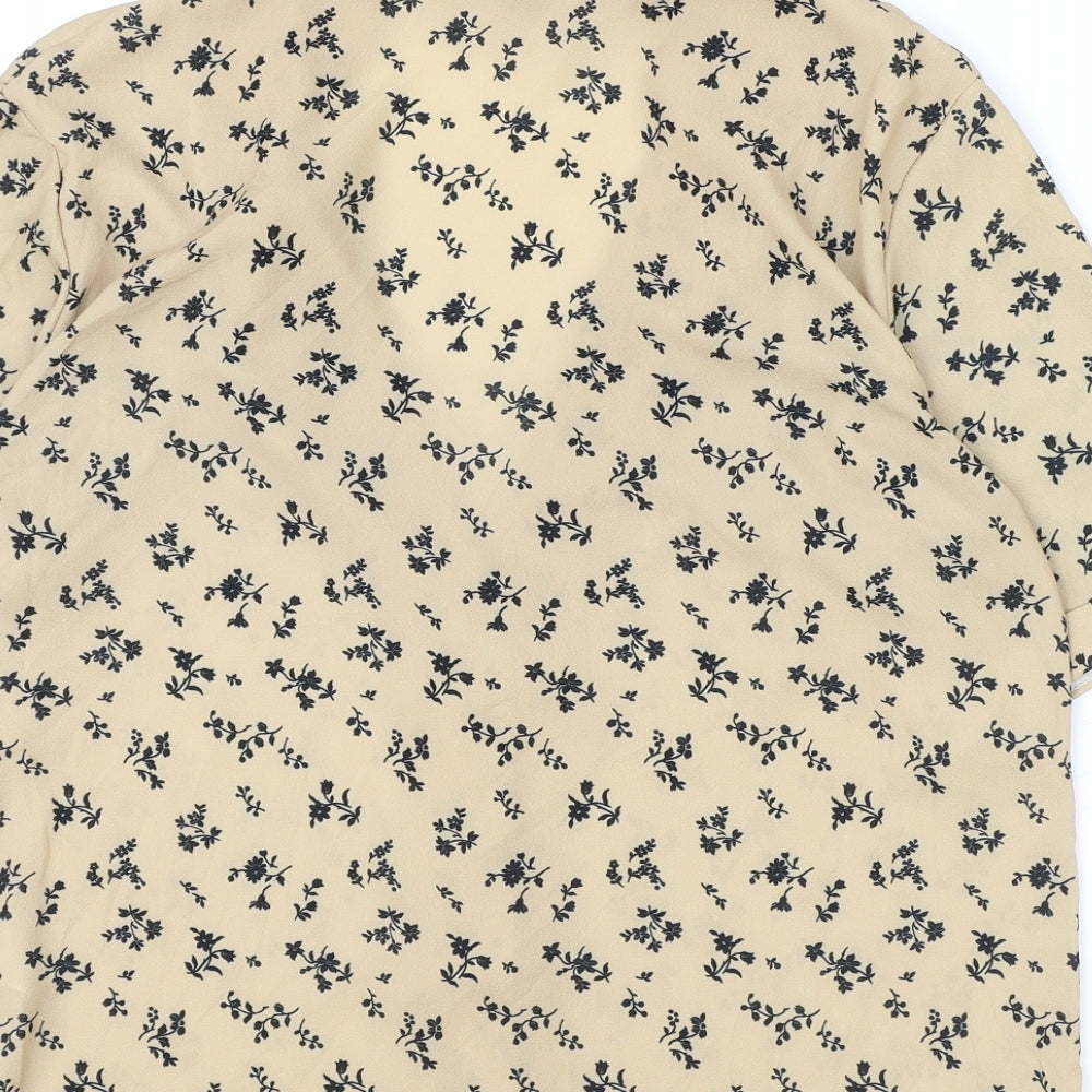 New Look Womens Brown Floral Polyester Basic Button-Up Size 12 V-Neck